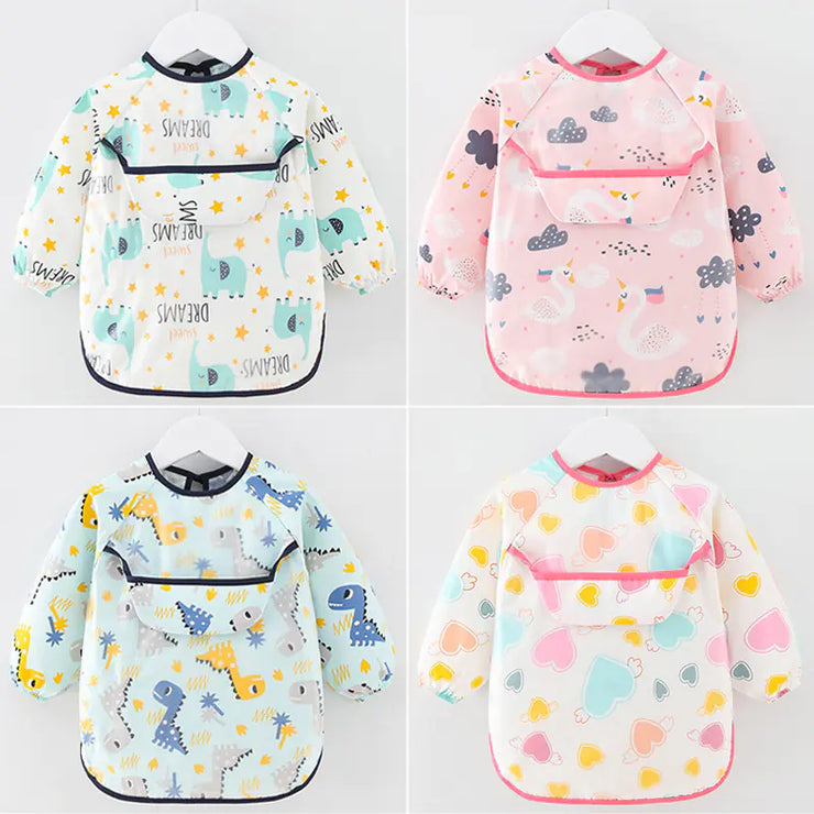 Waterproof Cotton Bib for Kids - Long Sleeve Feeding Apron